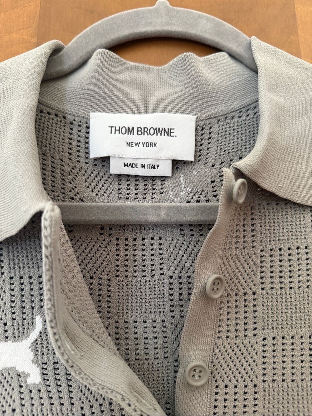 Thom Browne Light Gray Open-Weave Polo